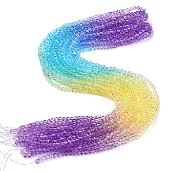 Transparent Glass Beads Strands, Segmented Multi-color Beads, Faceted(32 Facets), Round, Dark Orchid, 4~4.5mm, Hole: 1mm, about 90~95pcs/strand, 13.98''(35.5cm)
