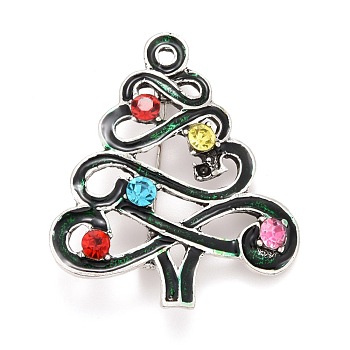 Colorful Rhinestone Christmas Tree Brooch, Alloy Badge for Backpack Clothes, Antique Silver, 45x39.5x11mm