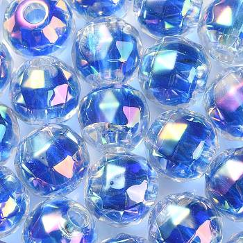 UV Plating Transparent Acrylic European Beads, Large Hole Beads, Round, Royal Blue, 13.5x13mm, Hole: 4mm