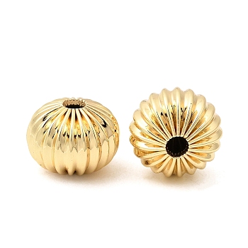 Brass Corrugated Beads, Long-Lasting Plated, Cadmium Free & Lead Free, Rack Plating, Real 18K Gold Plated, Rondelle, 13.5x10.5mm, Hole: 3mm