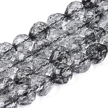 Crackle Transparent Glass Beads Strands, Strawberry, Faceted, Black, 8~9x7.5~8.5mm, Hole: 1.2~1.4mm, about 41~43pcs/strand, 13.98~14.37 inch(35.5~36.5cm)