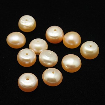 Grade AA Natural Cultured Freshwater Pearl Beads, Half Drilled Hole, Half Round, Pink, 8~8.5x4~7mm, Hole: 1mm