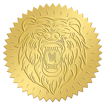 Self Adhesive Gold Foil Embossed Stickers, Medal Decoration Sticker, Bear Pattern, 50x50mm