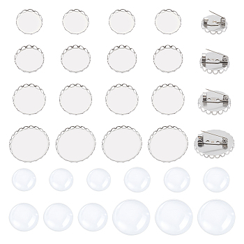 DIY Blank Dome 304 Stainless Steel Brooch Making Kit, Stainless Steel Color, 17~26x2~3mm, Tray: 16~25mm