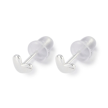 999 Sterling Silver Stud Earrings for Women, with 999 Stamp, Heart, 4x5mm