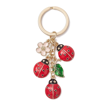 Alloy Enamel Keychain, with Iron Split Key Rings, Ladybug, Red, 83mm