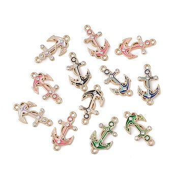 Alloy Enamel Connector Charms, Anchor Links with Crystal Rhinestone, Light Gold, Cadmium Free & Nickel Free & Lead Free, Mixed Color, 23x12x2mm, Hole: 1.6mm