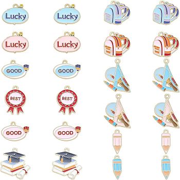 CHGCRAFT 24Pcs 12 Style School Supplies Theme Alloy Enamel Pendants, Golden, Mixed Shapes, Mixed Color, 15~28x6.5~21.5x1.2~1.3mm, Hole: 1.6mm, 2pcs/style