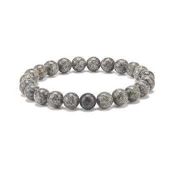 Natural Sesame Jasper/Kiwi Jasper Round Beaded Stretch Bracelet, Gemstone Jewelry for Women, Gray, Beads: 8mm, Inner Diameter: 2-1/8 inch(5.5cm)