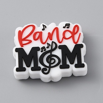Word Band Mom Silicone Beads, Black, 28x23.5x7.7mm, Hole: 2mm