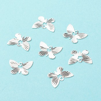 Brass Charms, Long-Lasting Plated, Cadmium Free & Lead Free, Hollow, Butterfly, 925 Sterling Silver Plated, 9.5x13x0.2mm, Hole: 1.2mm