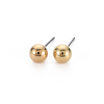ABS Plastic Pearl Ball Stud Earrings for Women, Cadmium Free & Lead Free, Light Gold, 6mm, Pin: 0.6mm