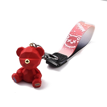Imitation Leather Clasps Keychain, with Resin Pendants and Zinc Alloy Findings, Bear, Gunmetal, Red, 21cm
