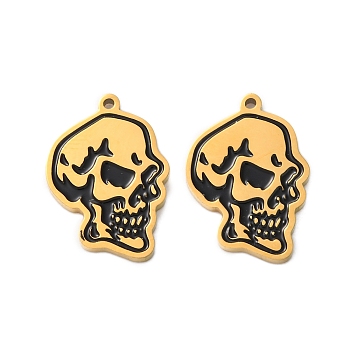 Ion Plating(IP) 304 Stainless Steel Pendants, with Enamel, Skull Charm, Real 18K Gold Plated, 18x12x1.5mm, Hole: 1mm