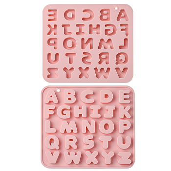 Letter A-Z DIY Silicone Molds, Fondant Molds, Resin Casting Molds, for Chocolate, Candy, UV Resin & Epoxy Resin Craft Making, Pink, 140x158x9mm, Inner Diameter: 19~22.5x16~27.5mm