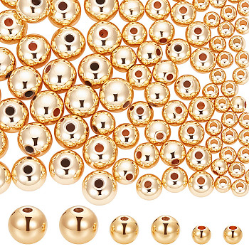 120Pcs 3 Style Rack Plating Brass Beads, Long-Lasting Plated, Round, Real 14K Gold Plated, 4~8x3~7mm, Hole: 1.5~2mm, 40pcs/style