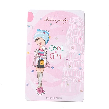 Paper Jewelry Display Cards for Necklace, Earring, Hair Clip, Rectangle with Girl Pattern, Pearl Pink, 14.2x9x0.04cm, Hole: 1.5~8mm