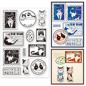 Custom PVC Plastic Clear Stamps, for DIY Scrapbooking, Photo Album Decorative, Cards Making, Cat Pattern, 160x110x3mm