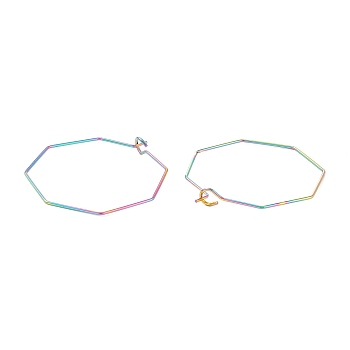 Ion Plating(IP) 316 Stainless Steel Hoop Earrings Findings, Wine Glass Charms Findings, Octagon, Rainbow Color, 31x31.5x0.7mm