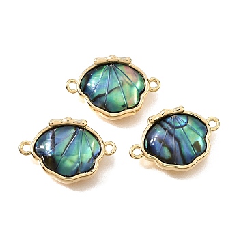 Natural Paua Shell Brass Connector Charms, Shell Shaped Links, Real 18K Gold Plated, 18x12x3mm, Hole: 1.2mm
