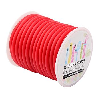 Synthetic Rubber Cord, Hollow, Wrapped Around White Plastic Spool, Red, 5mm, Hole: 3mm, about 10.94yards/roll(10m/roll)