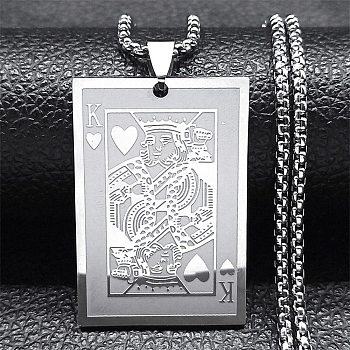 304 Stainless Steel Pendant Necklace, Rectangle Playing Card, Stainless Steel Color, 22.91 inch(58.2cm)