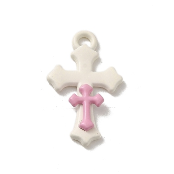 Spray Painted Aloy Pendant,  Cross, White, 22.5x13.5x2.5mm, Hole: 1.8mm