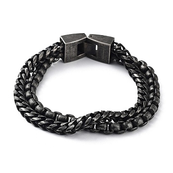 304 Stainless Steel Double Layer Link Bracelets for Men, Gunmetal, 7-3/4 inch(19.6cm)x1cm