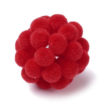 Flocky Resin Woven Beads, Cluster Ball Beads, Round, Red, 16.5mm, Hole: 2.5mm