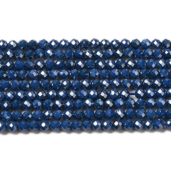 Cubic Zirconia Bead Strands, Faceted Round, Marine Blue, 3mm, Hole: 0.6mm, about 120pcs/strand, 14.84''~14.96''(37.7~38cm)