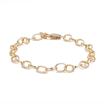 Brass Cable Chain Bracelet, with 304 Stainless Steel Findings for Teen Girl Women,, Real 18K Gold Plated, 7-1/2 inch(19cm)