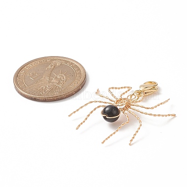 Décorations de pendentif en agate noire naturelle enroulée de fil(HJEW-JM00919-01)-3