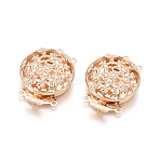 Brass Box Clasps, Multi-Strand Clasps, Cadmium Free & Lead Free, 3-Strands, 6 Holes, Long-Lasting Plated, Flower, Light Gold, 31x22x7mm, Hole: 1.2mm(KK-L053-04KCG)
