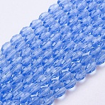 Glass Beads Strands, Faceted, Oval, Sky Blue, about 6mm long, 4mm thick, hole: 1mm, about 65~70pcs/strand, 14.96 inch~15.16 inch(38~38.5cm)(X-GC891Y-6)