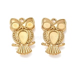304 Stainless Steel Pendant Cabochon Settings, Owl Charms, Ion Plating(IP), Real 18K Gold Plated, 23.5x14.5x4mm, Hole: 2mm(SA-CBAE5AC-16G)