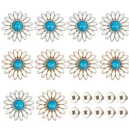 10 Sets 2 Colors Zinc Alloy Enamel Buttons, with Synthetic Turquoise and Iron Screws, for Purse, Bags, Leather Crafts Decoration, Sunflower, Deep Sky Blue, 32x8mm, Hole: 2.5mm, 5 sets/color(BUTT-GF0001-18)