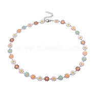 Enamel Daisy Link Chain Necklace, Vacuum Plating 304 Stainless Steel Jewelry for Women, Stainless Steel Color, Colorful, 16.3 inch(41.5cm)(NJEW-P220-01P-03)