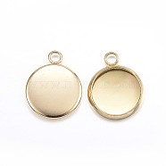 Ion Plating(IP) 304 Stainless Steel Pendant Cabochon Settings, Plain Edge Bezel Cups, Flat Round, Golden, Tray: 10mm, 15x12x2mm, Hole: 2mm(X-STAS-G127-13-10mm-G)