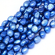 Dyed Natural Cultured Freshwater Pearl Beads Strands, Oval, Royal Blue, 10~15x6~10mm, Hole: 0.8mm, about 30~34pcs/strand, 14.1 inch(36cm)(PEAR-L021-15D-01)