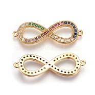 Brass Micro Pave Cubic Zirconia Links, Infinity, Colorful, Golden, 29x10x2.5mm, Hole: 1.5mm(ZIRC-I021-19G)
