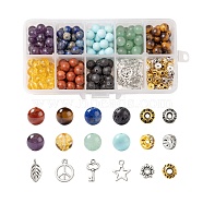 280Pcs 8 Styles 8mm Gemstone Beads Chakra Yoga Healing Stone Kits, with Alloy Star, Peace Sign, Key Charms, Spacer Beads, for DIY Gemstone Bracelets Making, Mixed Color(G-LS0001-02B)