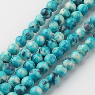 Natural Ocean White Jade Bead Strands, Round, Dyed, Dark Turquoise, 6mm, Hole: 1mm, about 73pcs/strand, 15.9 inch(405mm)(G-G916-6mm-04)