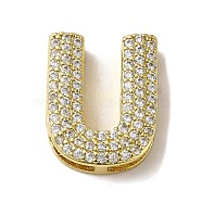 Brass Beads, with Clear Cubic Zirconia, Letter U, 20x16x5.5mm, Hole: 4.5x2.5mm(KK-D098-04U-G)