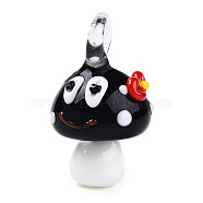 Handmade Lampwork Pendants, Mushroom Charm, Black, 29.5x17.5mm, Hole: 5mm(LAMP-T020-01)
