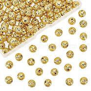 Electroplated Natural Lava Rock Beads Strands, Round, Bumpy, Golden Plated, 9mm, Hole: 1mm, about 141pcs/box(G-NB0001-94A)