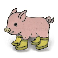 Pig in Rain Boots Enamel Pins, Platinum Tone Alloy Brooches, Yellow, 23.5x28x2mm(JEWB-C021-01C)