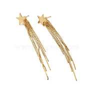 Rack Plating Brass Star Ear Studs, Long-Lasting Plated Tassel Earring for Women, Cadmium Free & Lead Free, Real 18K Gold Plated, 80mm, Pin: 1mm(EJEW-P226-15G)