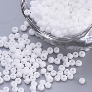 Opaque Glass Seed Beads, Frosted Style, Round, White, 2~2.3x1.5mm, Hole: 0.8mm, about 30000pcs/bag, about 450g/bag(SEED-Q025-2mm-K07)