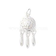 925 Sterling Silver Pendants, Woven Web/Net with Feather Charms with Jump Rings, Silver Color, Flower, 26x11x2.8mm, Hole: 3.6mm(STER-E071-03S-03)