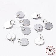 925 Sterling Silver Pendants, Flat Round Charms, with 925 Stamp, Silver, 8x0.6mm, Hole: 2mm(STER-K167-006B-S)